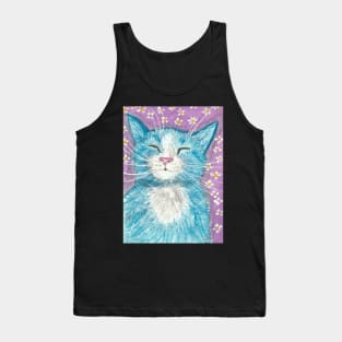 sleepy blue kitten cat art Tank Top